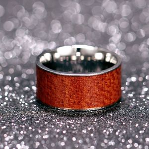 Wood Grain Stainless Steel <b>Ring</b> 8Mm Women's Fashion Jewelry Gift - Product Image 4