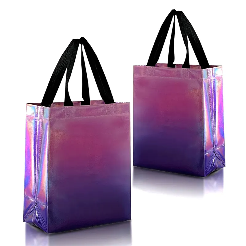 Hot Sale OEM Shiny Metallic RPET Fabric Tote Non Woven Shopping Bag Laminated Recycled Customized Reusable Non-Woven Gift Bag