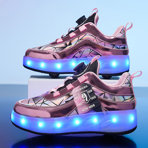 Zapatos <span class=keywords><strong>de</strong></span> patinaje <span class=keywords><strong>de</strong></span> doble uso <span class=keywords><strong>de</strong></span> cuatro ruedas, zapatillas informales con rodillos <span class=keywords><strong>de</strong></span> doble <span class=keywords><strong>fila</strong></span> para niños y niñas, zapatillas deportivas para caminar y correr para hombres y mujeres - Product Image 3