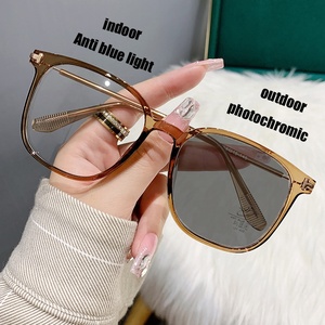 Lunettes anti-radiation pour femmes et hommes, monture carrée en métal photochromique, lunettes anti-lumière bleue - Product Image 1
