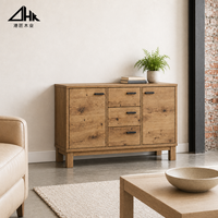 Buffet en chêne rustique avec deux portes larges et trois tiroirs pour le rangement dans le salon, livré en kit