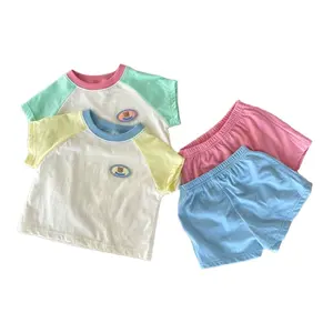 Baby setzt Sommerkleid ung Patchwork Farbe trend ige T-Shirt Shorts zweiteilige Jungen und Mädchen Kleidung Set bequemen Baumwoll anzug