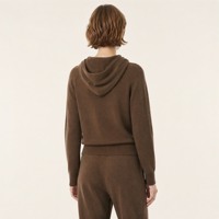 Ensemble de survêtement en cachemire marron pour femme, personnalisé ODM/OEM, avec sweat à capuche zippé et pantalon, vente en gros
