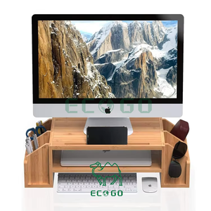 Elevador de Monitor de ordenador portátil de 2 niveles de bambú de madera con organizador de almacenamiento ajustable soporte de Monitor de ordenador de escritorio con soporte de almacenamiento - Product Image 4