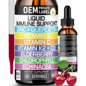 OEM 9 in1 Immune Defense Drops With Zinc Quercetin Vitamin C D3 Liquid Immune Support with Vitamin A K2 Echinacea and Elderberry