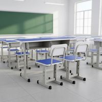 Ensemble de bureau et chaise réglables pour étudiants avec tiroir et étagère, mobilier scolaire double place pour salle de classe