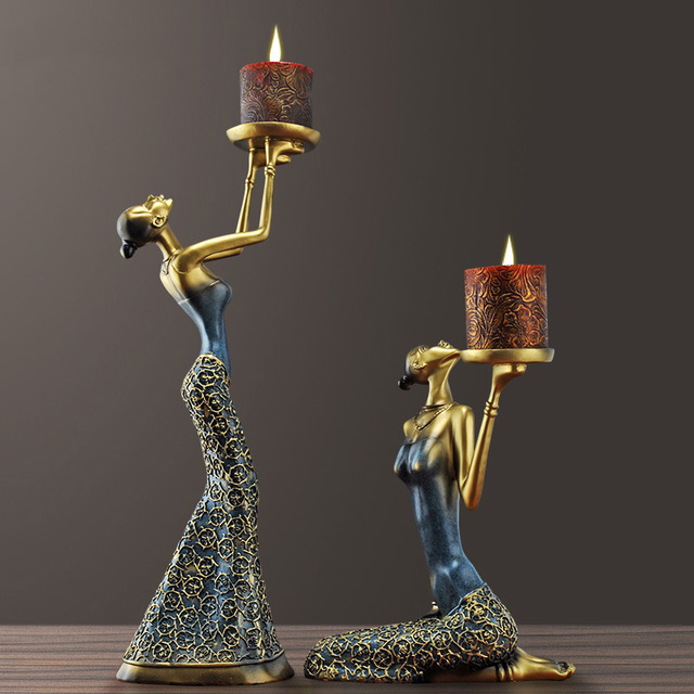 Figure Statue Ornaments Resin 1 Pair Vintage Abstract Lady Holder European Retro Creative Beauty Resin Candlestick
