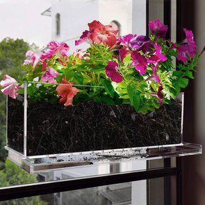 Pot de fleur pour plante de jardin en acrylique, avec autocollants d'aspiration, boîte de plantation avec plateau de vidange, Pots d'herbes d'intérieur - Product Image 1