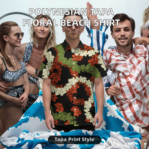 Camiseta de Verano para Hombre, Personalizada, con Diseño Tribal Samoano Tapa, Cuello en V, Manga Corta, Cierre de Botón, Tejida - Product Image 2