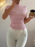 تيشيرت نسائي عضوي بقصة بيبي كروب توب بياقة دائرية وتصميم مخصص قابل للطباعة لوجو تي شيرت بقصة ضيقة OEM