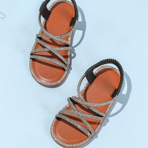 Nouvelles sandales d'été pour filles, à paillettes, avec lanières croisées, décorées d'un bandeau élastique, sandales d'extérieur - Product Image 4