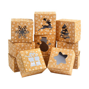 Christmas Bakery Cookie Boxes Kraft Paper with Clear Window