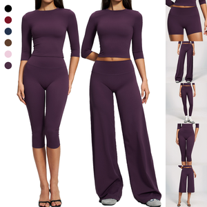 Running <strong>Leggings</strong> Flared Pants Scrubs Woman Shorts <strong>Lace</strong> <strong>Trim</strong> Capri Jumpsuit Shirts <strong>with</strong> Elbow Length Sleeves Gym Wear Blanks - Product Image 1