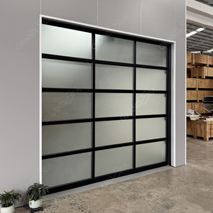 Portes de <span class=keywords><strong>garage</strong></span> résidentielles modernes en aluminium noir avec cadre en grille et verre dépoli, personnalisables, au meilleur prix de gros pour la maison - Product Image 2