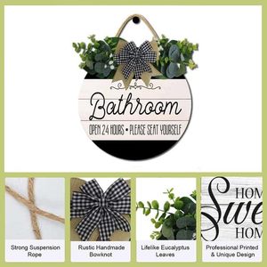Insegna da parete in legno per bagno/toilette, con tema naturale, moderna, per tutte le stagioni, decorazione per la casa, con messaggio '24H Aperto, Si prega di sedersi'. - Product Image 6