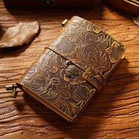 Carnet de voyage vintage en cuir de vachette sculpté, fait main, papeterie créative, journal, pages en papier kraft transfrontalier