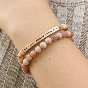 Bracciale con perline in pietra naturale e accenti oro rosa - Bohemian Elegante - Bellissimo, sei stato creato per fare grandi cose - Product Image 3