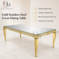 Table de réception rectangulaire haut de gamme en acier inoxydable avec plateau miroir, cadre ouvert superposé et pieds coniques – Vente en gros