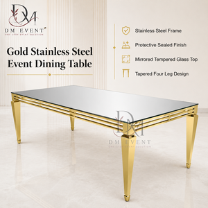 Premium Stainless Steel Rectangular <b>Mirror</b> Top Event <b>Table</b> with Layered Open Frame and Tapered Legs Wholesale - Product Image 1