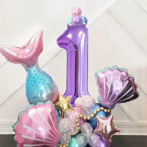 Mermaid Theme Party Decorations Mermaid Tail Foil Number Balloon sets Happy Girls Birthday Party Supplies