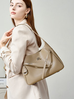 Tas Tote Kulit Asli Musim Semi Gaya Normcore/Minimalis, Penutup Hasp, Tahan Air, Kapasitas Besar, Tas Selempang/Ketiak untuk Wanita
