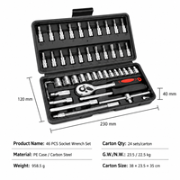 Ensemble de 46 outils de réparation automobile OEM de 1/4 pouce, comprenant des clés à cliquet, des rallonges et un coffret rigide