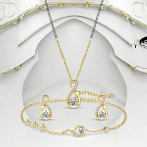 925 <b>Sterling</b> <b>Silver</b> Gold Plated Zircon Infinity Love Jewelry <b>Set</b> Necklace <b>Earrings</b> Bracelet for Women Engagement Party - Product Image 3