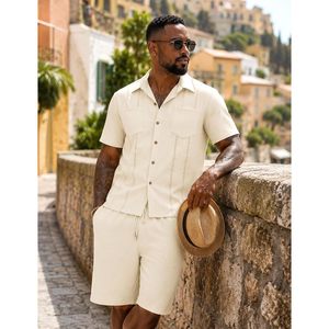 Conjunto de 2 Piezas para Hombre FOXA, Ropa de Playa de Verano de Algodón, Camisas y Pantalones Cortos Casuales para Vacaciones, Tejido Transpirable - Product Image 5