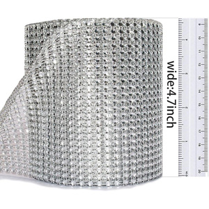 Ruban en maille de strass en plastique brillant, ruban en <span class=keywords><strong>acrylique</strong></span> argenté pour la décoration de gâteaux de mariage, vase, fournitures de fête, 60 pieds - Product Image 2