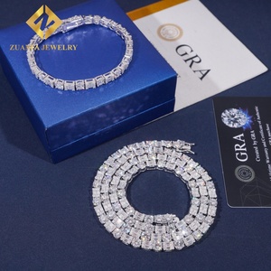 Iced Out Baguette Diamond 925 Silver Tennis Chain Moissanite Men Women Choker Necklace Trendy Moissanite Tennis Chain Necklace - Product Image 3