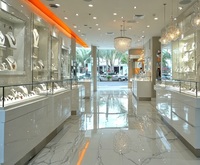 Vitrine à bijoux moderne de luxe en blanc, vitrine en verre haut de gamme pour la vente de bijoux haut de gamme
