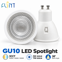 Ampoule LED GU10 en gros, projecteur LED 3 CCT 5W 7W 3000K 4000K 6500K 220-240V CE RoHS, éclairage intérieur à faisceau de 38 degrés