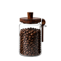 Bocaux de conservation en verre hermétiques et anti-humidité avec couvercle et cuillère en bois d'acacia, récipients à large ouverture pour grains de café, flocons d'avoine et produits secs