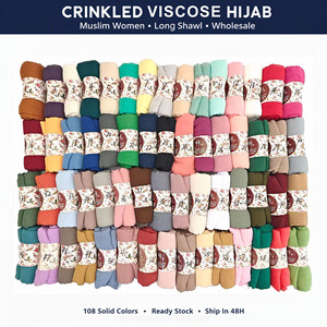 <span class=keywords><strong>Sciarpa</strong></span> Hijab all'ingrosso 180x80cm in Viscosa Stropicciata Tinta Unita con Bordo Grezzo e Frange, Scialle da Donna Musulmana 1010A - Product Image 1