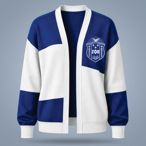 Cárdigan de Punto Casual para Mujer, Diseño Personalizado Zeta, Azul y Blanco, Bordado en la Parte Delantera, Manga Larga, para Invierno - Product Image 3