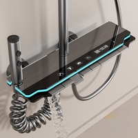 Juego de ducha de lluvia LED suave de lujo con núcleo de válvula de cerámica y aleación de aluminio cepillado, grifo de baño moderno para villa, montado en la pared, de fábrica