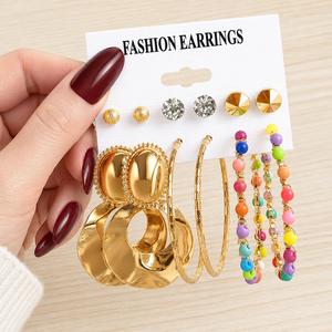 Aretes de Aro con Forma de Flor, Corazón y Estrella, Chapados en Oro, Estilo Punk Retro, para Mujer - Product Image 3