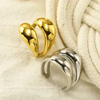Massiver Polierter Doppelschichtiger Gewölbter Offener Ring aus Edelstahl Verstellbarer Minimalistischer Damen-Mode-Statement-Fingerring
