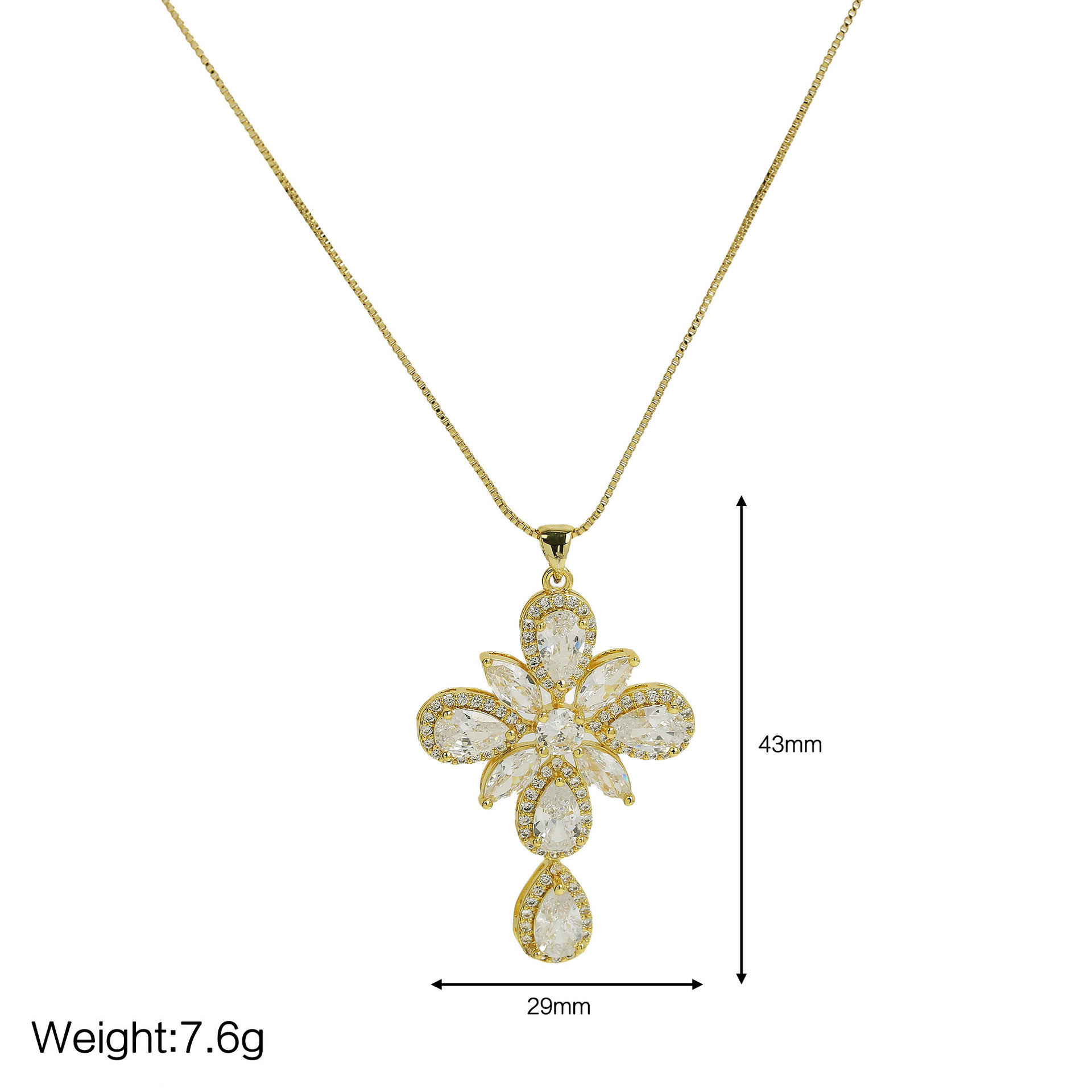 large rhodium cz cross pendant