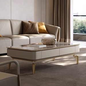 Italian-style Light-luxury Modern Minimalist Metal Stone-slab <b>TV</b> Cabinet Coffee Table Set for <b>Small</b> Apartment Living Room - Product Image 4