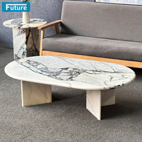 Plinthe basse ovale en pierre naturelle Éléphant Table basse en marbre blanc Table d'appoint pour salon Villa Hôtel Restaurant