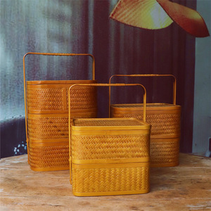 Double Layer Bamboo <b>Basket</b> Food Container Rectangle Multifunction Kitchen <b>Storage</b> Box Small <b>Large</b> Triple Layer - Product Image 1