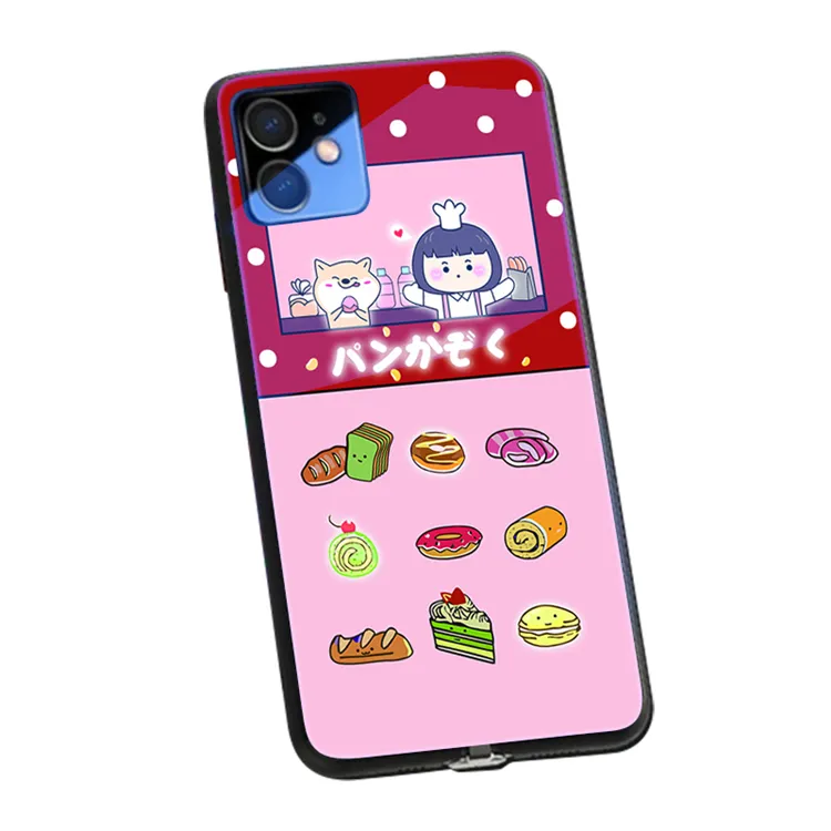 Fashion Dessert Girl Red Pattern Glass Material Protective Shockproof Phone Case Cover