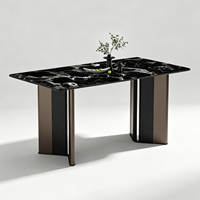 Table à manger rectangulaire de luxe, plateau en pierre microcristalline, placage en bois, base en acier inoxydable, mobilier moderne