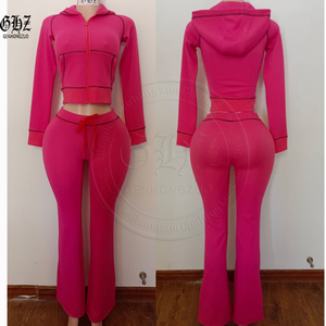 <span class=keywords><strong>Abbigliamento</strong></span> per San Valentino 2026, Set Personalizzato in Maglia a Nido d'Ape, Felpa con Zip <span class=keywords><strong>Rosa</strong></span> a Maniche Lunghe e Pantaloni a Zampa, Tuta da <span class=keywords><strong>Donna</strong></span> - Product Image 4