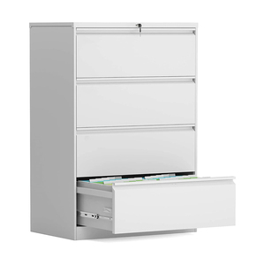 Luxe grande capacité serrure à clé large fer placard stockage mobilier de bureau en acier latéral métal classeur 4 tiroirs - Product Image 3