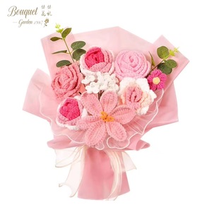 Ramo <span class=keywords><strong>de</strong></span> Flores Tejidas a Crochet, Rosas y Tulipanes <span class=keywords><strong>de</strong></span> Lana, Decoración Natural y Ecológica para <span class=keywords><strong>el</strong></span> Hogar, Bodas, <span class=keywords><strong>Día</strong></span> <span class=keywords><strong>de</strong></span> <span class=keywords><strong>la</strong></span> <span class=keywords><strong>Madre</strong></span>, San Valentín - Product Image 1