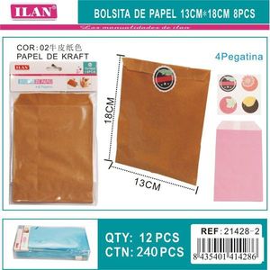 Sacchetti di carta Ilan 13x18 cm Kraft 8 pezzi con adesivi per confezioni regalo - Product Image 3