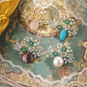 Xiliangfeizi giải phóng mặt bằng bán 14 <span class=keywords><strong>K</strong></span> mạ vàng Baroque hoa Trâm cưới đá tự nhiên Zircon bình trâm cài - Product Image 6