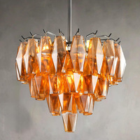Lustre en fer et verre de style rétro américain Chenki - Luminaire suspendu LED - Longue suspension avec télécommande, intensité réglable, laiton/noir
